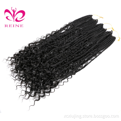 REINE 22 inch  Box Braids With Curls End Black Ombre Brown Synthetic Crochet Synthetic Braided Hair Extensions For Woman